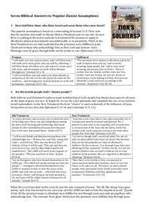 Seven Biblical Answers to Popular Zionist Assumptions 1. Does God bless those who bless Israel and curse those who curse Israel? This popular assumption is based on a misreading of Genesis 12:3. First, note that the prom