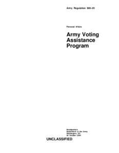 Army Regulation 608–20  Personal Affairs Army Voting Assistance