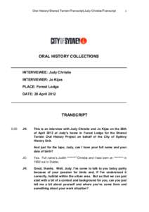 CITY OF SYDNEY ORAL HISTORY PROGRAM