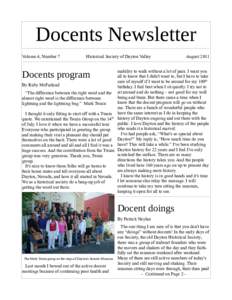 Docents Newsletter Volume 4, Number 7 Historical Society of Dayton Valley  August 2011