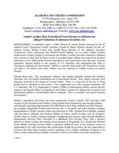 ALABAMA SECURITIES COMMISSION 770 Washington Ave., Suite 570 Montgomery, Alabama[removed]Mail: Post Office Box[removed]Telephone: ([removed]or[removed]Fax: ([removed]Email: [removed] Website: