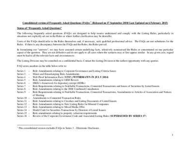 Consolidated version of Frequently Asked Questions (FAQs) 1 (Released on 17 September[removed]Last Updated on 6 February[removed]Status of “Frequently Asked Questions” The following frequently asked questions (FAQs) are 