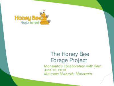 The Honey Bee Forage Project Monsanto’s Collaboration with PAm June 12, 2013 Maureen Mazurek, Monsanto Monsanto Company Confidential