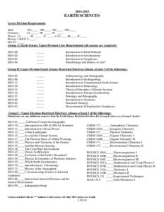 [removed]EARTH SCIENCES Lower-Division Requirements Math 20A_____ 20B_____ 20C_____ 20D_____