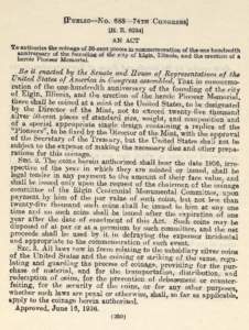 1936 Elgin Illinois Centennial Half Dollar Legislation