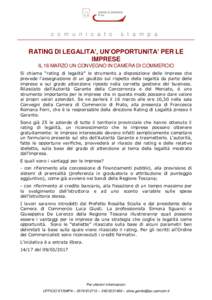 Comunicato Stampa nConvegno Rating di Legalità: un'opportunità per le imprese