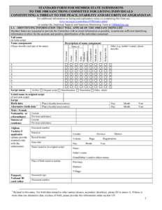 STANDARD FORM FOR MEMBER STATE SUBMISSIONS TO THE 1988 SANCTIONS COMMITTEE FOR LISTING INDIVIDUALS CONSTITUTING A THREAT TO THE PEACE, STABILITY AND SECURITY OF AFGHANISTAN For additional information on listing and expla