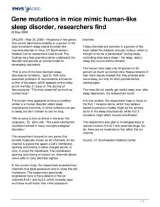 Gene mutations in mice mimic human-like sleep disorder, researchers find