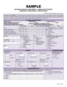 National Hospital Care Survey - Ambulatory Pretest - Emergency Dept. Patient Record (Sample)