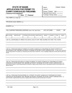 STATE OF MAINE APPLICATION FOR PERMIT TO CARRY CONCEALED FIREARMS $20.00