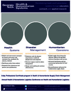 Transforming health and humanitarian systems through education, outreach, and applied research Health Systems