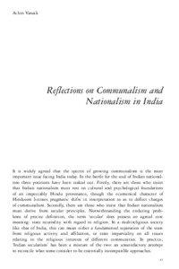 Reflections on Communalism and Nationalism in India