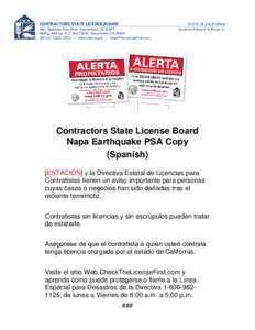 CONTRACTORS STATE LICENSE BOARD  STATE OF CALIFORNIA 9821 Business Park Drive, Sacramento, CA[removed]Mailing Address: P.O. Box 26000, Sacramento, CA 95826