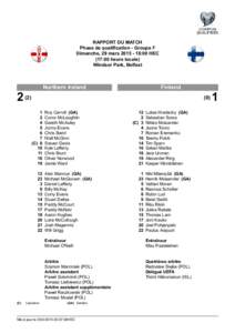 RAPPORT DU MATCH Phase de qualification - Groupe F Dimanche, 29 mars:00 HEC (17:00 heure locale) Windsor Park, Belfast