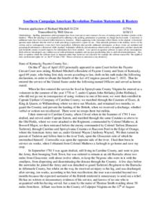 Southern Campaign American Revolution Pension Statements & Rosters Pension application of Richard Mitchell S1234 Transcribed by Will Graves f17VA[removed]