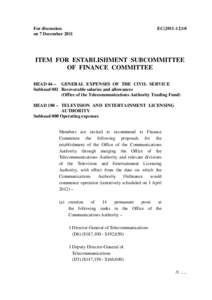 For discussion on 7 December 2011 EC[removed]ITEM FOR ESTABLISHMENT SUBCOMMITTEE