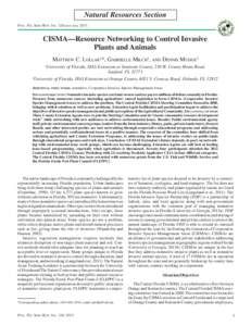 Natural Resources Section Proc. Fla. State Hort. Soc. 126:xxx–xxx[removed]CISMA—Resource Networking to Control Invasive Plants and Animals Matthew C. Lollar1*, Gabrielle Milch1, and Dennis Mudge2