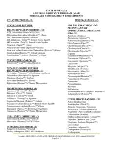 STATE OF NEVADA AIDS DRUG ASSISTANCE PROGRAM (ADAP) FORMULARY AND ELIGIBILITY REQUIREMENTS HIV ANTIRETROVIRALS:  MISCELLANEOUS (62)