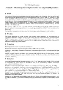 EN[removed]English version Foodstuffs — Microbiological screening for irradiated food using LAL/GNB procedures 1  Scope