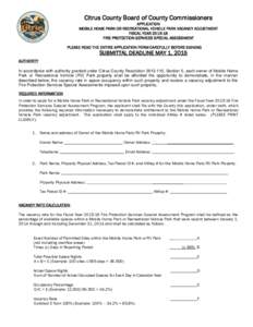 Citrus County Board of County Commissioners APPLICATION MOBILE HOME PARK OR RECREATIONAL VEHICLE PARK VACANCY ADJUSTMENT FISCAL YEARFIRE PROTECTION SERVICES SPECIAL ASSESSMENT PLEASE READ THE ENTIRE APPLICATION 