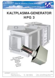 LEHNERT  Clean Air Industries & Partner since 1968 KALTPLASMA-GENERATOR HPG 3