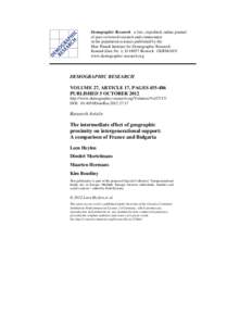 The intermediate effect of geographic proximity on intergenerational support: A comparison of France and Bulgaria