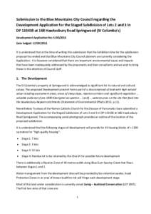 Submission to the Blue Mountains City Council regarding the Development Application for the Staged Subdivision of Lots 2 and 3 in DP  133438  at  168  Hawkesbury  Road  Springwood  (St  Columba’s)   Developmen