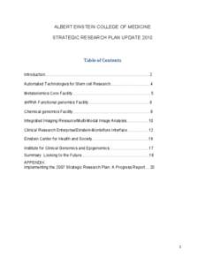 ALBERT EINSTEIN COLLEGE OF MEDICINE STRATEGIC RESEARCH PLAN UPDATE 2010 Table	
  of	
  Contents	
   	
  