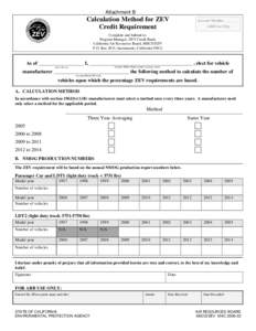 Form: (Attachment B) Calculation Method for ZEV Credit Requirement