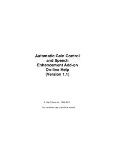 Automatic Gain Control and Speech Enhancement Add-on On-line Help