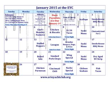 January 2015 at the EYC Sunday Monday  SUNDAYS: