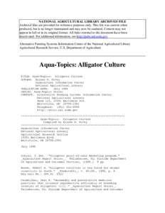 Alligator Culture (Aqua-Topics)