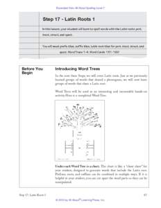 Excerpted from All About Spelling Level 7  Step 17 - Latin Roots 1 In this lesson, your student will learn to spell words with the Latin roots port, tract, struct, and spect. You will need: prefix tiles, suffix tiles, La