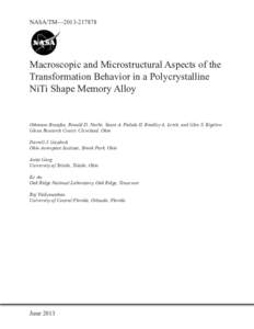 NASA/TM—[removed]Macroscopic and Microstructural Aspects of the Transformation Behavior in a Polycrystalline NiTi Shape Memory Alloy