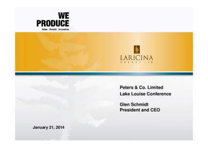 Peters & Co. Limited Lake Louise Conference Glen Schmidt President and CEO  January 21, 2014