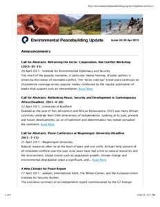 http://environmentalpeacebuilding.org/news/updates-archives/...  Environmental Peacebuilding Update Issue 34: 28 Apr 2015