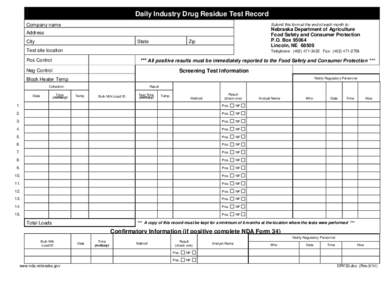 Daily Industry Drug Residue Test Record