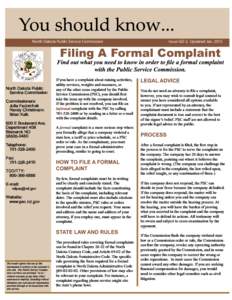 North Dakota Public Service Commission  Issue GO-2, Updated Jan[removed]Filing A Formal Complaint ]