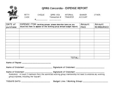 QPIRG Concordia - EXPENSE REPORT PETTY CASH CHEQUE #__________