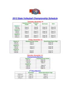 2013 State Volleyball Championship Schedule Thursday, November 14 Heartland Event Center  GI Senior