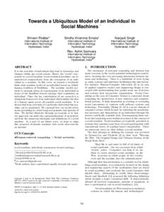 Towards a Ubiquitous Model of an Individual in Social Machines ∗ Shivani Poddar* Sindhu Kiranmai Ernala*