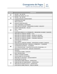 Cronograma de Pagos Gobierno de la Provincia de Salta Setiembre 02 03