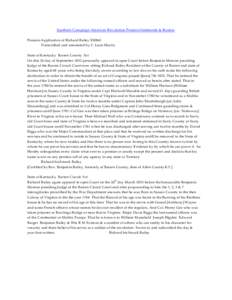 Southern Campaign American Revolution Pension Statements & Rosters Pension Application of Richard Bailey S30841 Transcribed and annotated by C. Leon Harris State of Kentucky Barren County Sct On this 26 day of September 