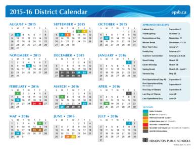 [removed]District Calendar AUGUST • 2015 S 2 9