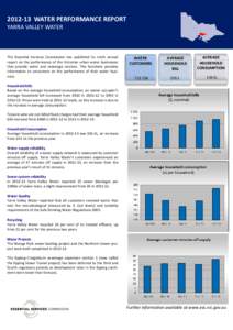 [removed]WATER PERFORMANCE REPORT YARRA VALLEY WATER The Essential Services Commission has published its ninth annual report on the performance of the Victorian urban water businesses that provide water and sewerage servi