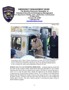 EMERGENCY MANAGEMENT NEWS The Monthly Electronic Newsletter of Homeland Security and Emergency Management N.H. Department of Safety, John J. Barthelmes, Commissioner 33 Hazen Drive Concord, NH 03305