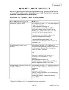 Schedule E - QUALIFICATION OF INDIVIDUALS