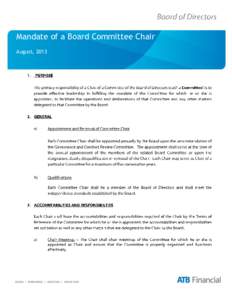 Mandate of a Board Committee Chair August, 2013 