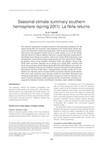 Australian Meteorological and Oceanographic Journal[removed]–192  Seasonal climate summary southern hemisphere (spring 2011): La Niña returns D.A. Cottrill Centre for Australian Weather and Climate Research (CAWC