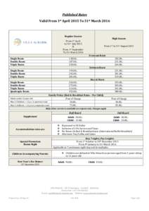 Published Rates Valid From 1st April 2015 To 31st March 2016 Regular Season  High Season